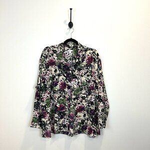 J. Jill Floral Button Up Blouse Shirt‎ Top Long Sleeve Collared Neck Sz 2X